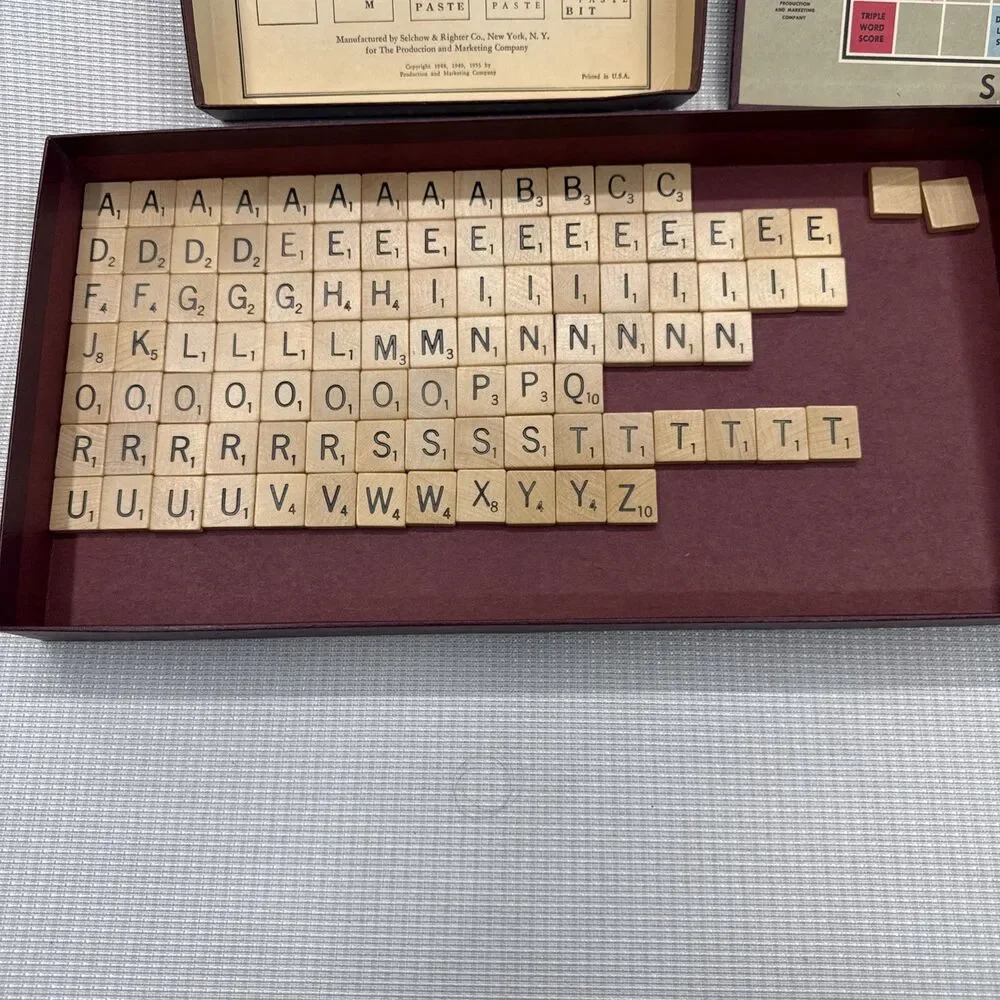 1948-1953 Vintage SCRABBLE Board Game Selchow Righter Wood Tiles Old Classic